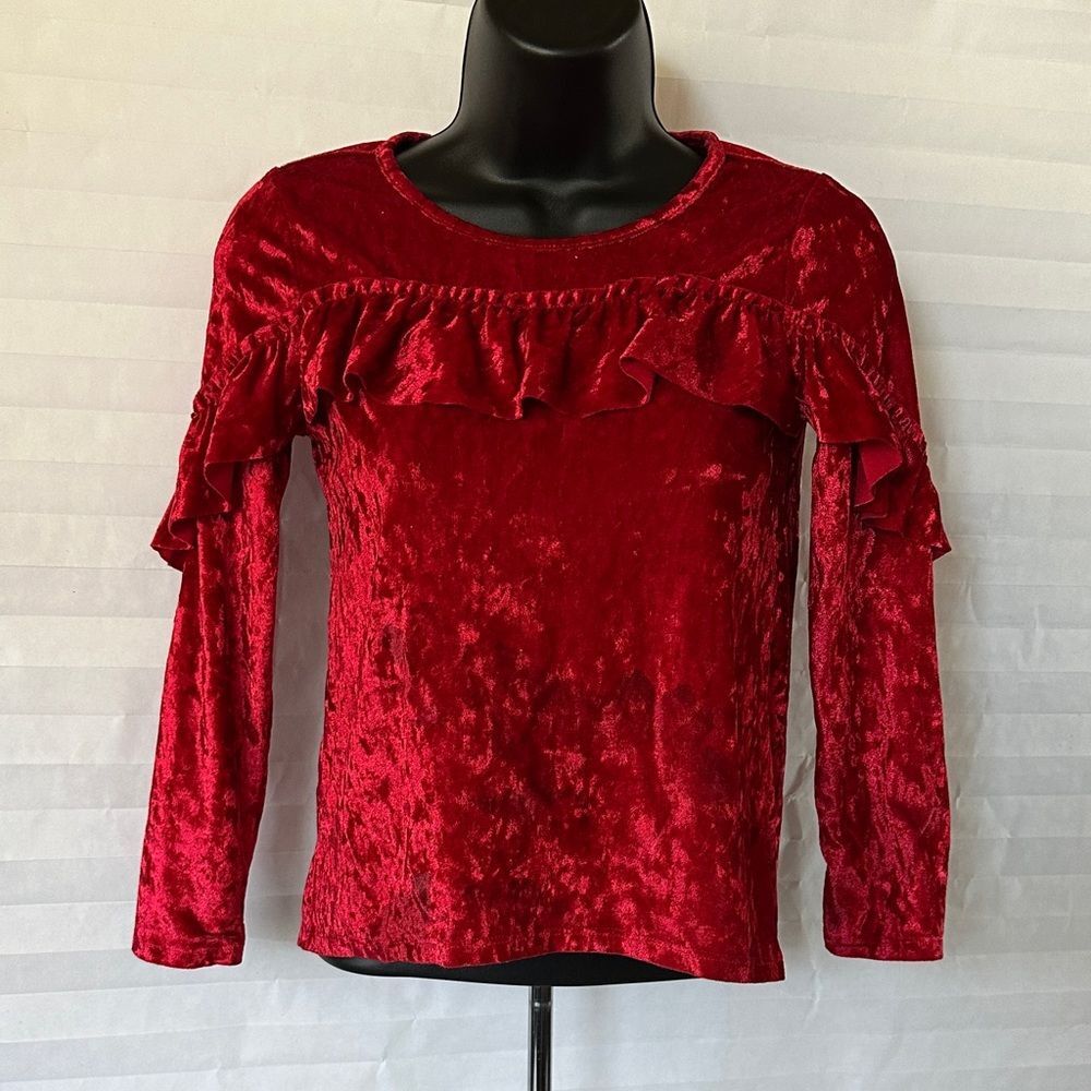 Wonder Nation Red Velvet Long Sleeve Blouse Size Medium Girls Dressy Casual Top